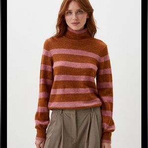 ICHI IHEDEN Sugar Almond Turtle neck Sweater Striped Balloon sleeve EUC G